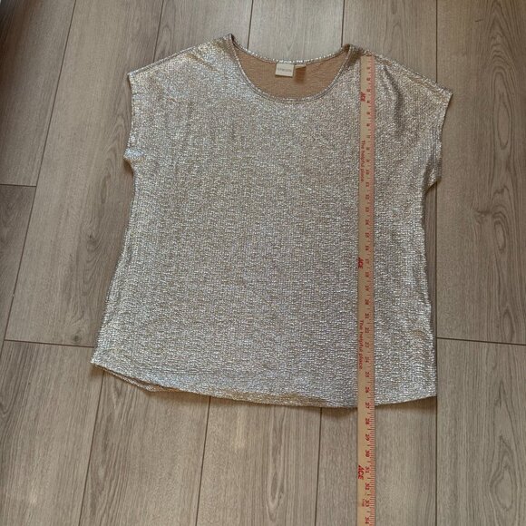 Chico's Silver Metallic Short-Sleeve Top Womens XL Casualchic Eveningwear - Picture 5 of 6